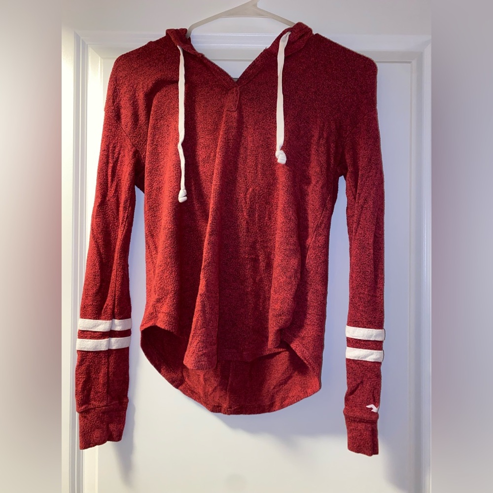 Hollister Hoodie Womans Pullover  Sweatshirt Cropped Size Extra Small Red C75